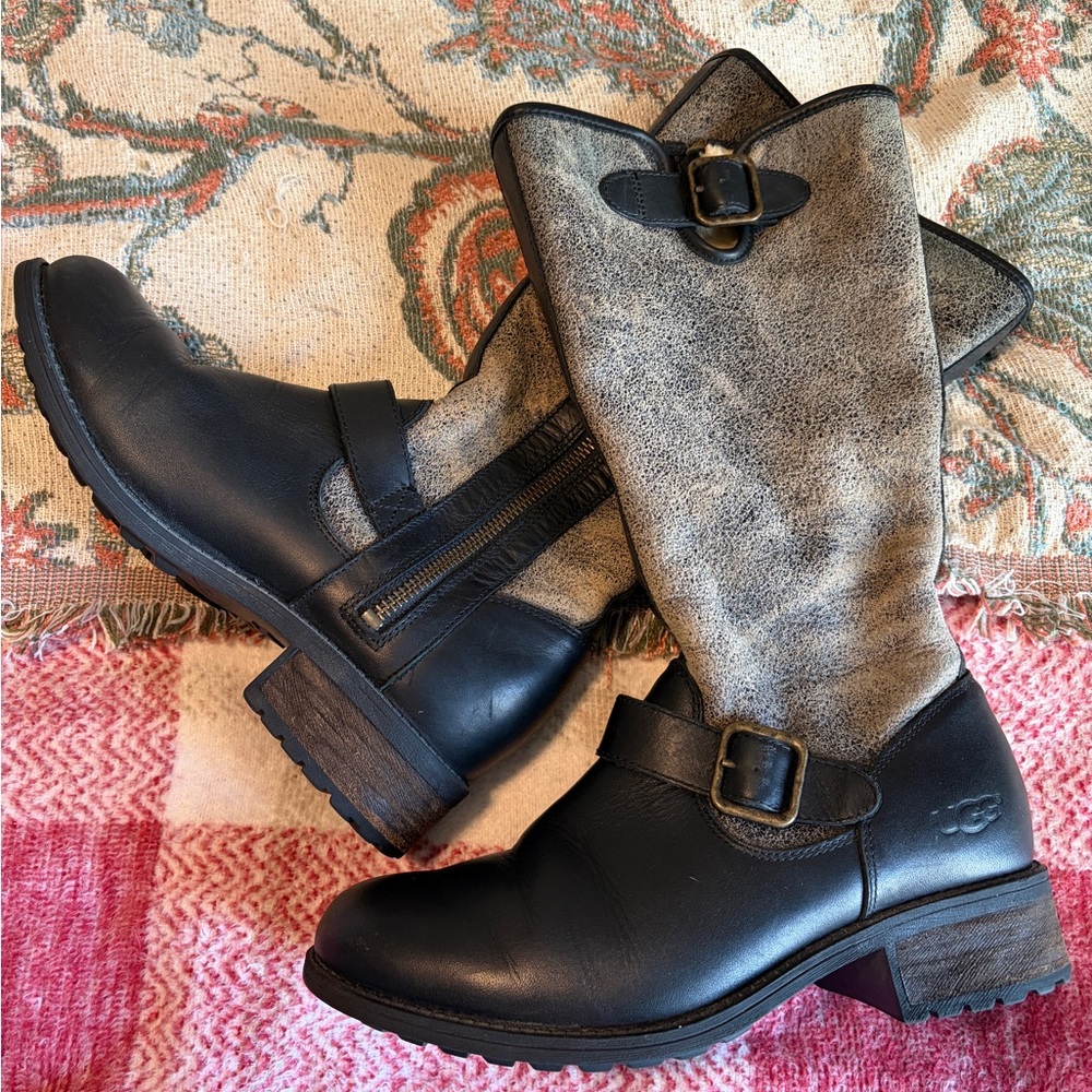 UGG Black and Tan Combat Boots